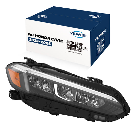 YEWISE LED Headlight Assembly for 2022-2025 Honda Civic – Passenger Side (Right / RH), Full LED with Sequential DRL, Low Beam + High Beam + Turn Signal, Chrome Accent, Direct OEM Replacement (OEM# 33100-T20-A52), DOT Compliant