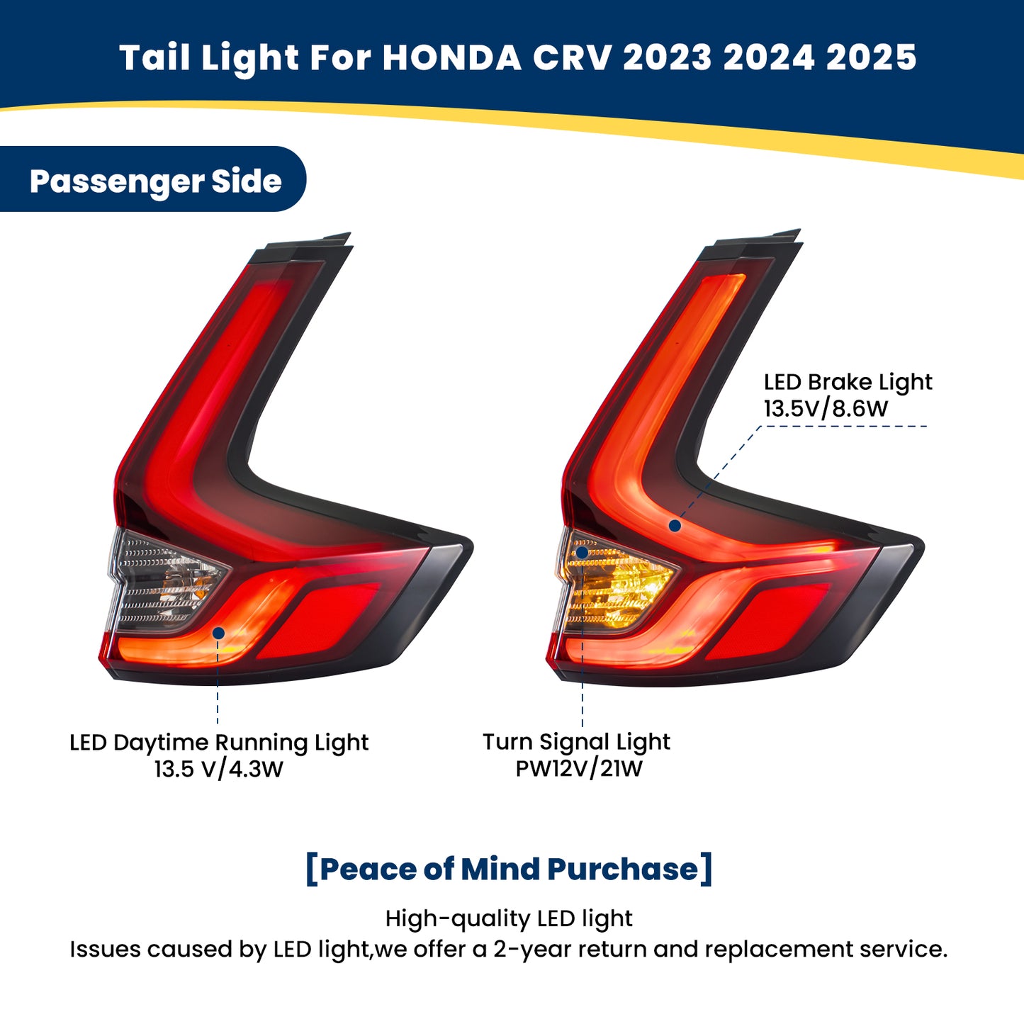 YEWISE LED Tail Light Assembly for 2023-2025 Honda CR-V – Passenger Side (Right, Outer / Body-Mounted), LED DRL + Brake Light + Turn Signal, Direct OEM Replacement (OEM# 33500-3A0-A01), DOT Compliant