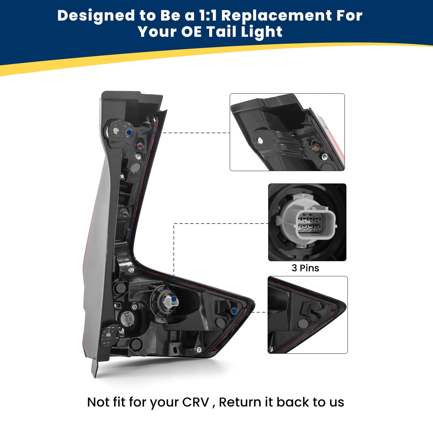 YEWISE LED Tail Light Assembly for 2023-2025 Honda CR-V – Driver Side (Left, Outer / Body-Mounted), LED DRL + Brake Light + Turn Signal, Direct OEM Replacement (OEM# 33550-3A0-A11), DOT Compliant