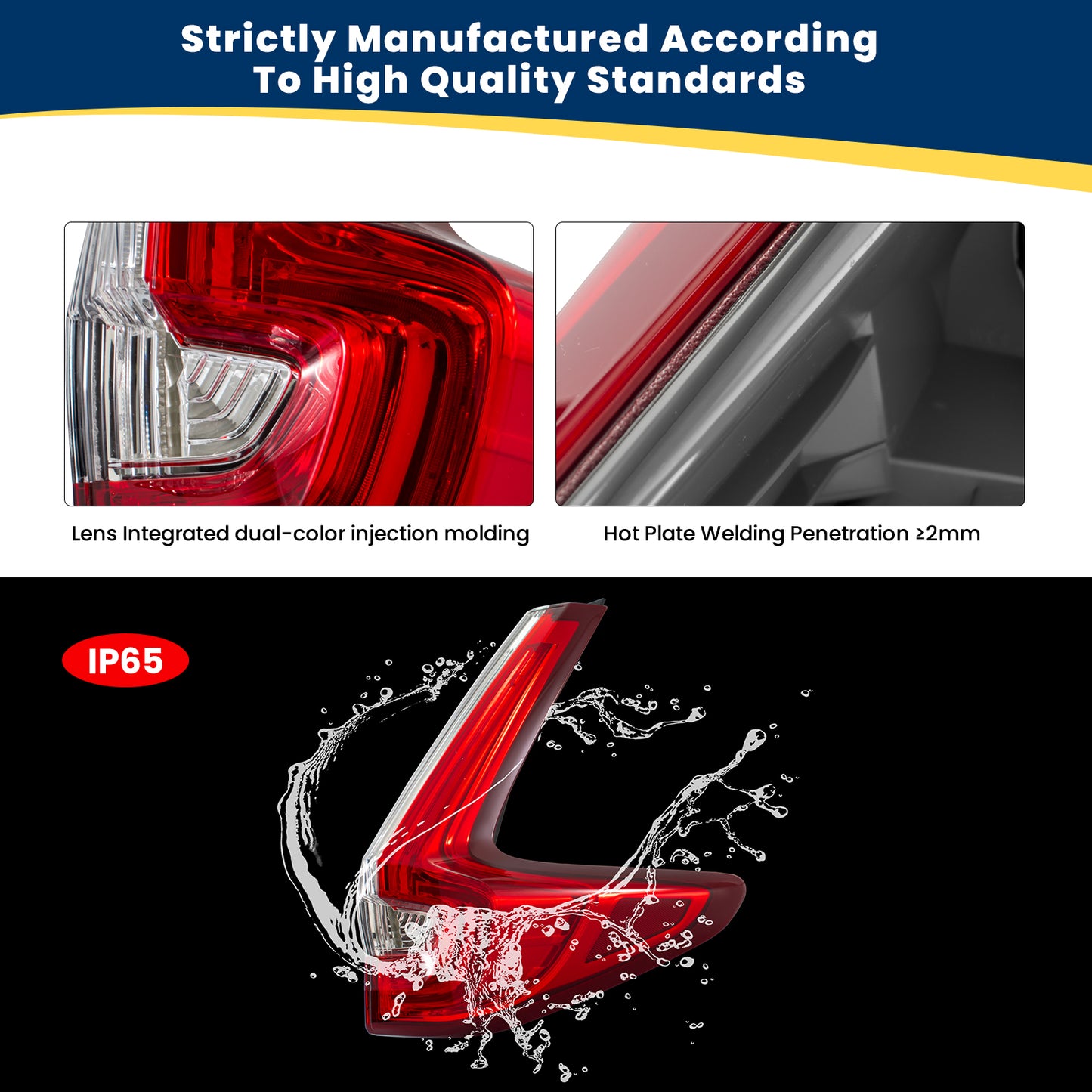 YEWISE LED Tail Light Assembly for 2017-2019 Honda CR-V – Passenger Side (Right, Outer / Body-Mounted), Full LED with DRL + Brake + Turn Signal + Side Marker, Direct OEM Replacement (OEM# 33500-TLA-A01), DOT Compliant