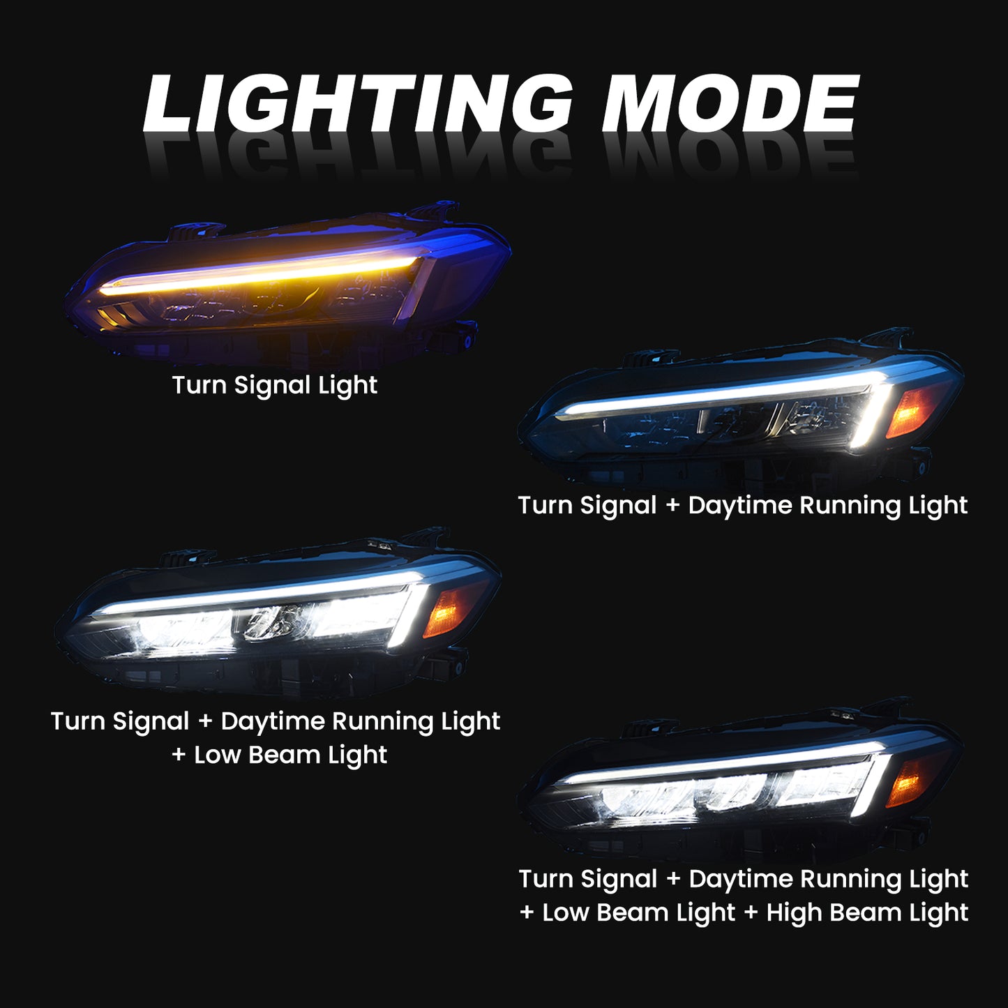 YEWISE LED Headlight Assembly for 2022-2025 Honda Civic – Driver Side (Left / LH), Full LED with Sequential DRL, Low Beam + High Beam + Turn Signal, Chrome Accent, Direct OEM Replacement (OEM# 33150-T20-A52), DOT Compliant