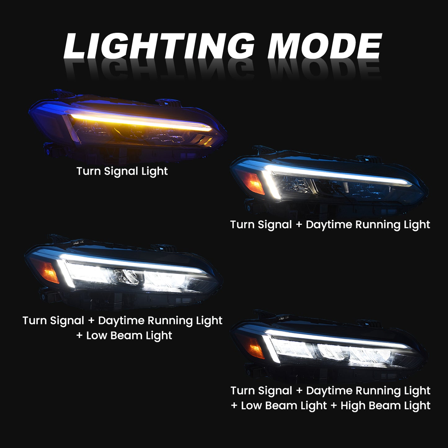 YEWISE LED Headlight Assembly for 2022-2025 Honda Civic – Passenger Side (Right / RH), Full LED with Sequential DRL, Low Beam + High Beam + Turn Signal, Chrome Accent, Direct OEM Replacement (OEM# 33100-T20-A52), DOT Compliant
